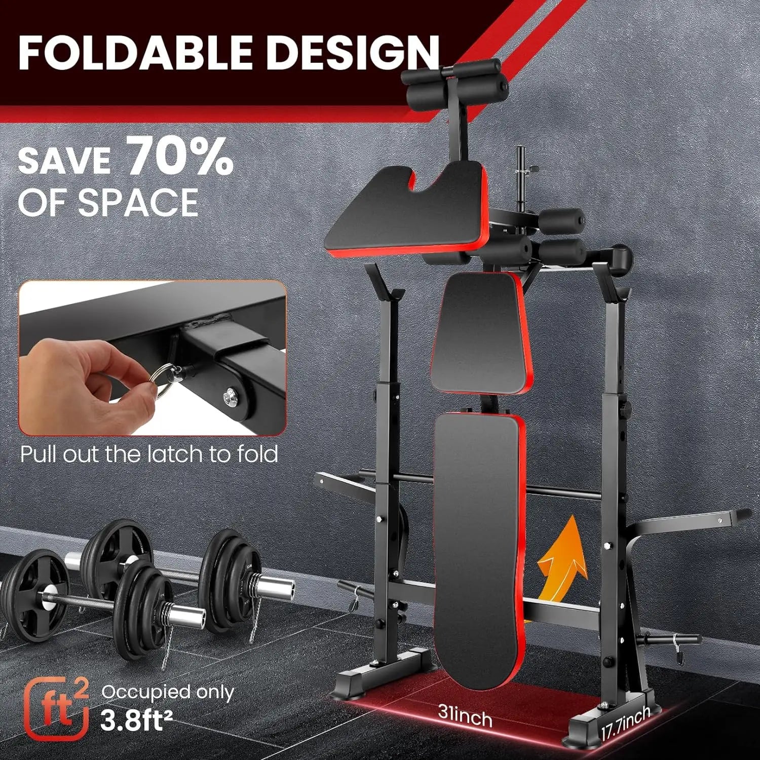 6 in 1 660lbs Adjustable Weight Bench Set with Squat Rack & Barbell