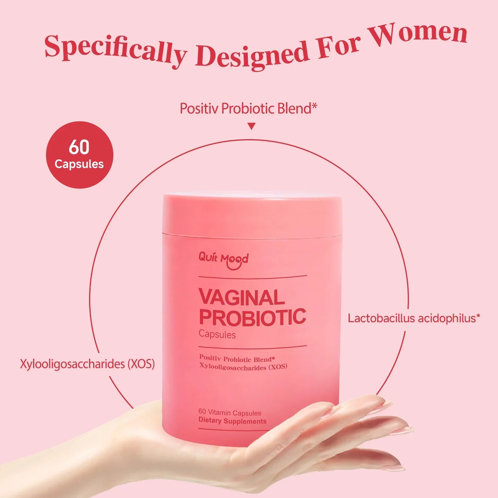 Quit Mood Probiotics for Women vaginal probiotic capsules supporting pH balance and digestive health