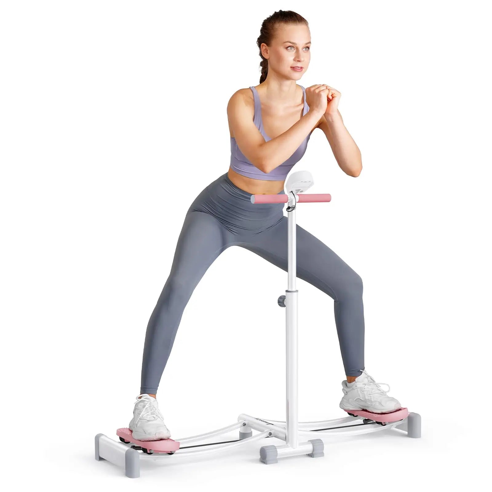 Woman using MERACH Ski Machine adjustable indoor ski trainer for full-body workout and pelvic floor activation