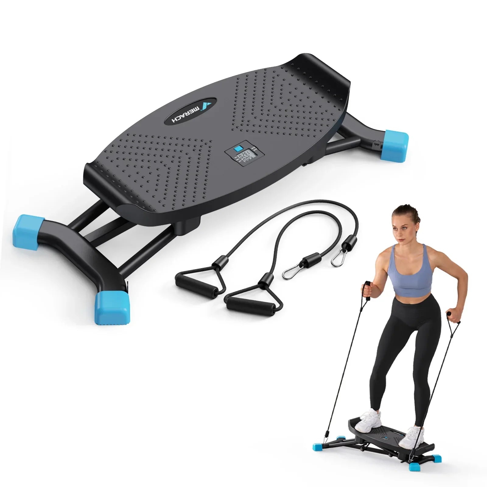 MERACH Ski Machine full body workout equipment with resistance bands for simulated skiing exercise and cardio fitness at home