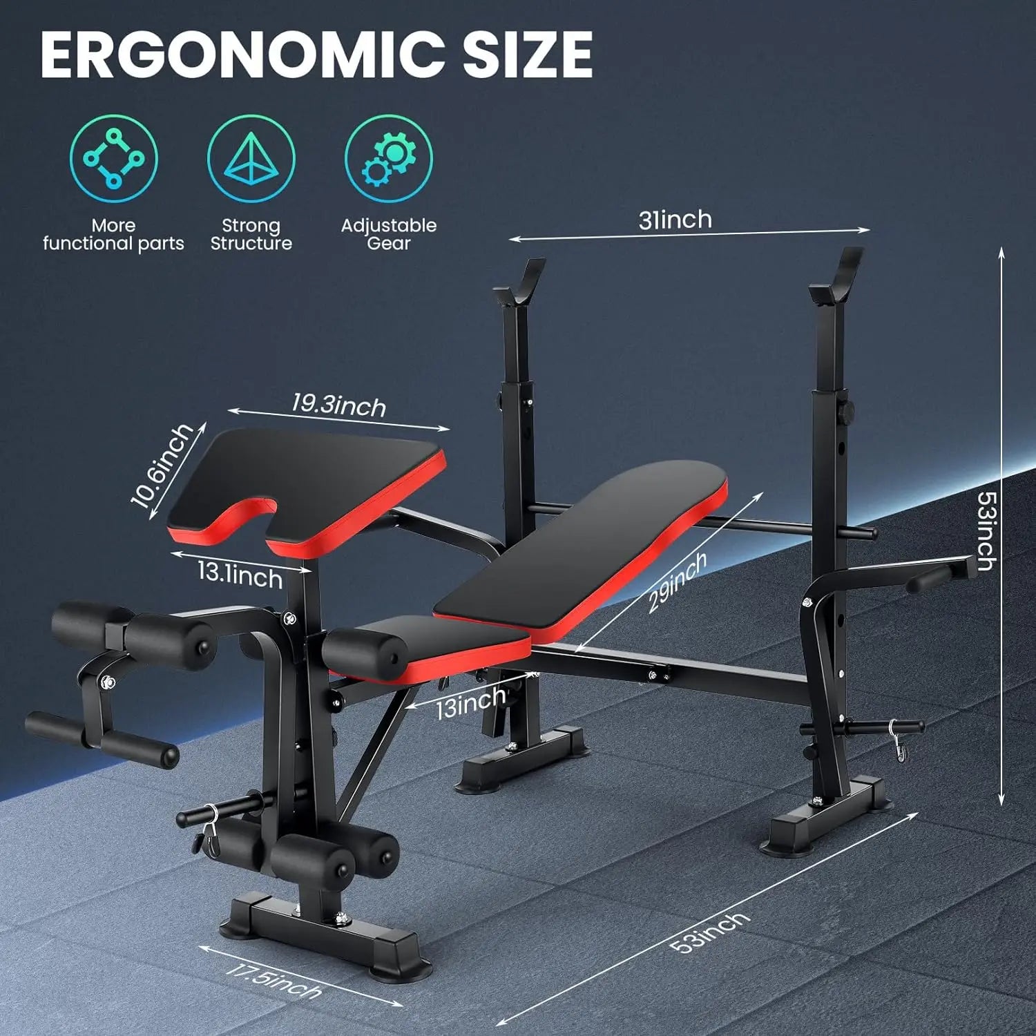 6 in 1 660lbs Adjustable Weight Bench Set with Squat Rack & Barbell