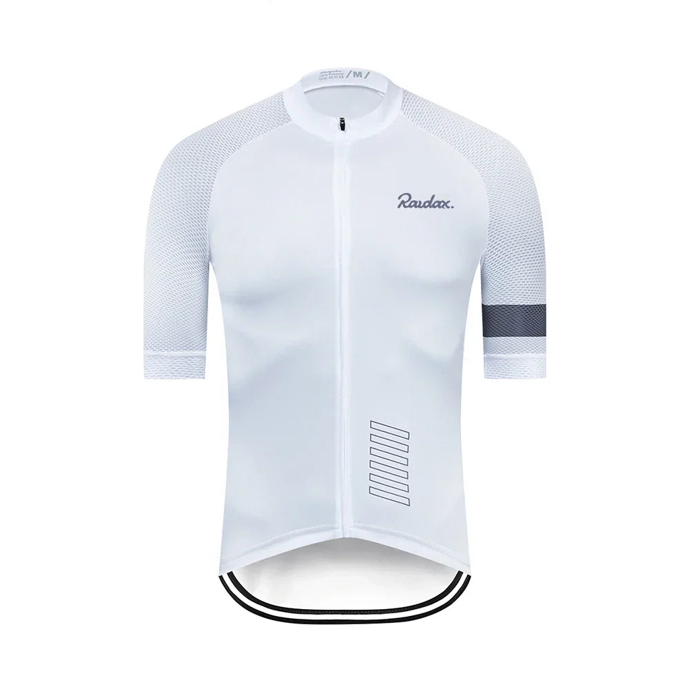 Raudax Classic Black Cycling Jersey white short sleeve breathable cycling jersey with full zipper and minimalist design