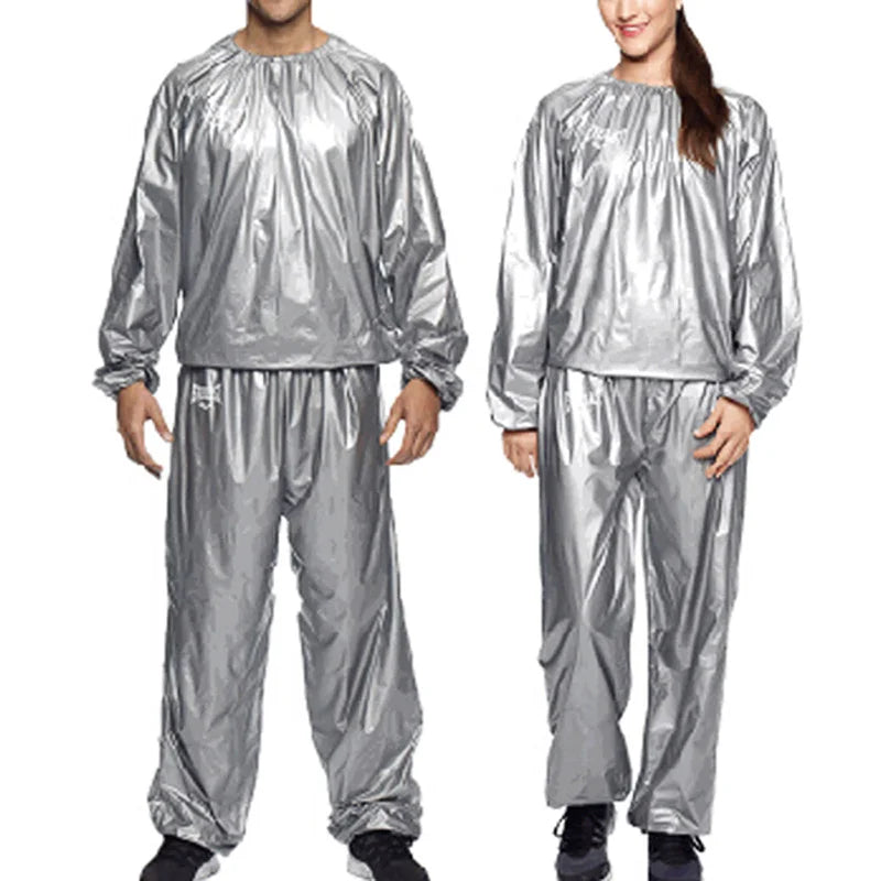 1Set Sauna Suit Top Pants Weight Loss Waterproof Windproof Sweat Tracksuit Fat Burning Fitness Sportswear