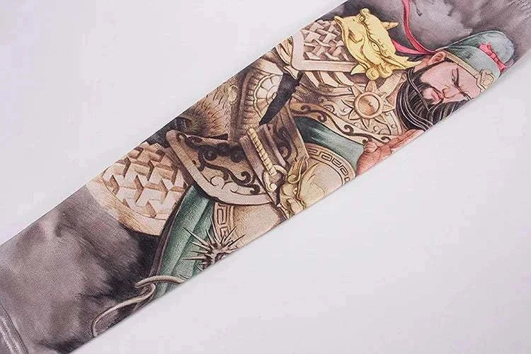 Tattoo cover outdoor arm sleeve with detailed warrior design, lightweight and breathable protective armwear