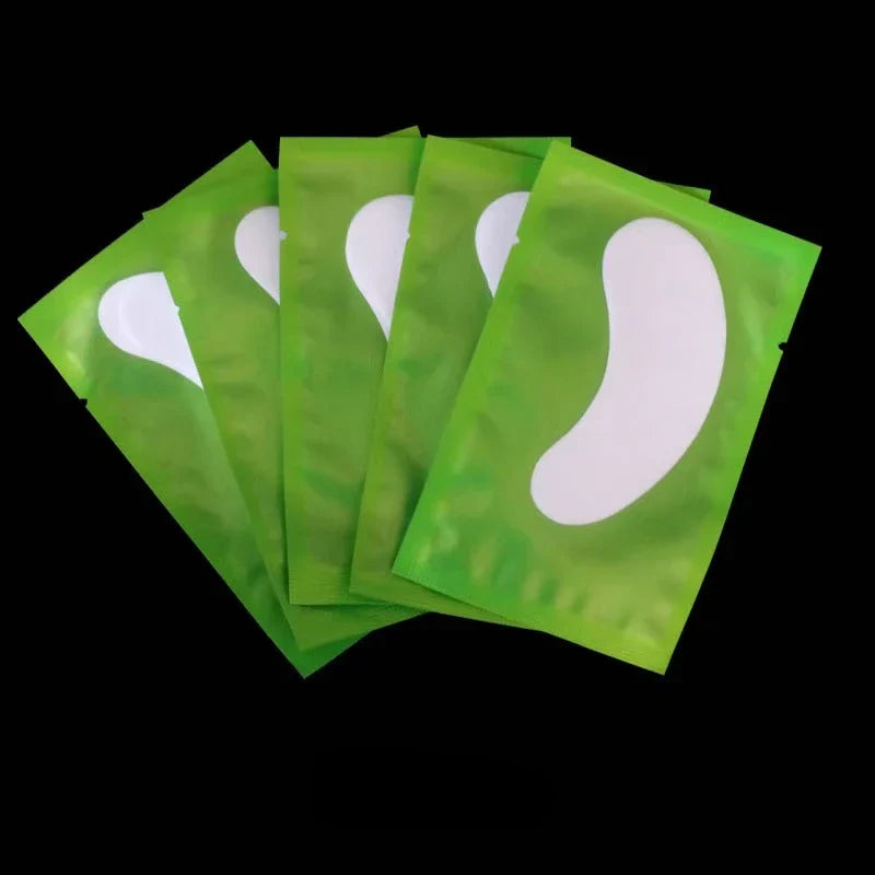 50 pairs eyelash gel patches in green individual packets for lash extension and eye care