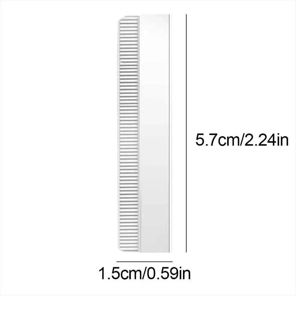 Compact white eyebrow pencil and trimmer comb measuring 5.7cm by 1.5cm for precise brow grooming.