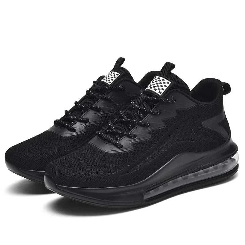 Black breathable unisex sneaker with vulcanized rubber sole and cushioned air unit for lightweight comfort and secure fit