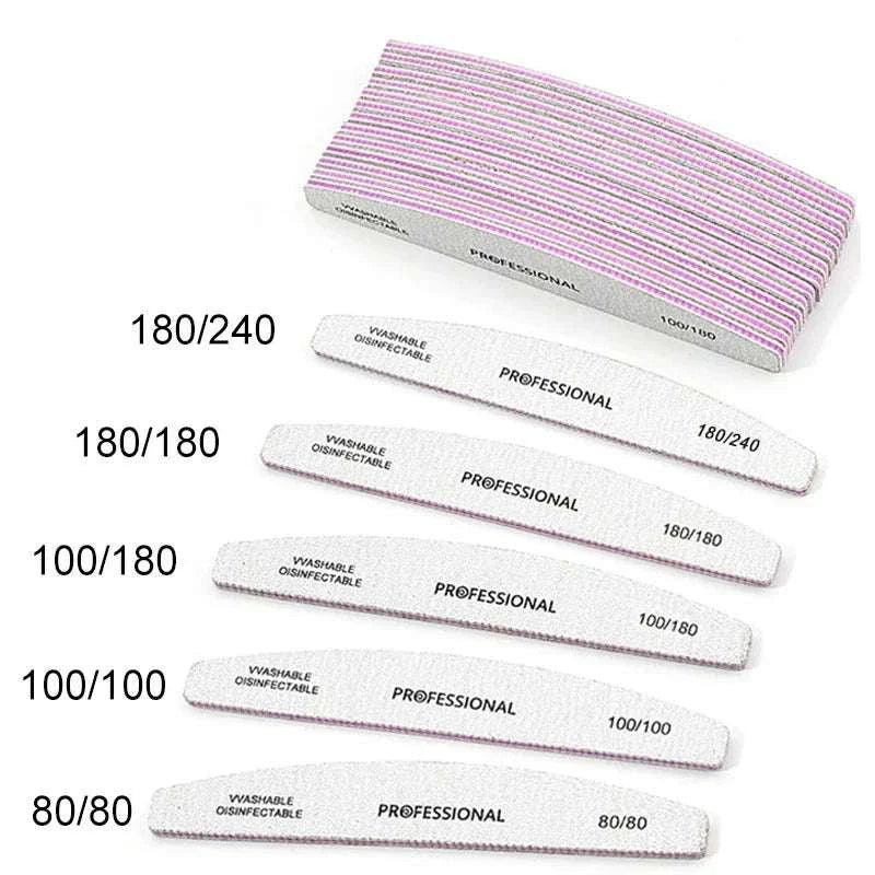 Professional emery nail file set with multiple dual grit buffers for shaping, smoothing, and polishing nails, washable and reusable.