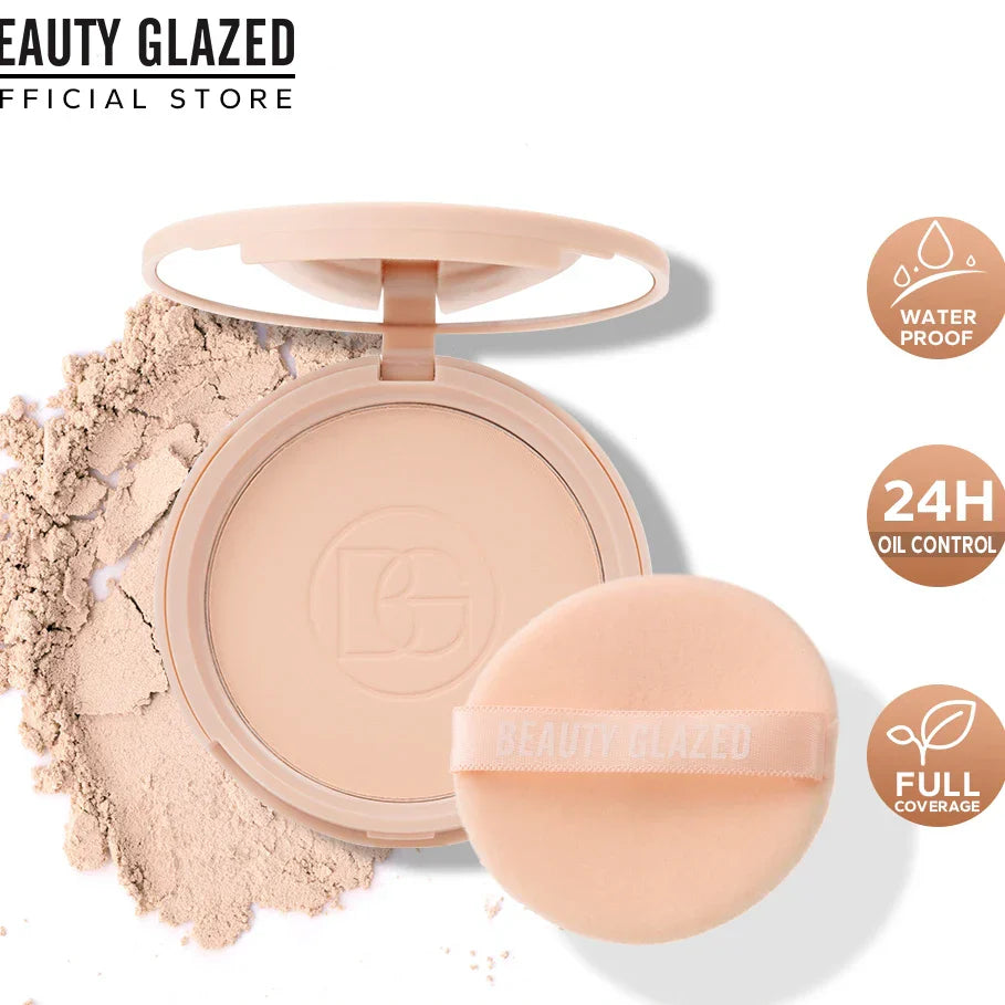 BEAUTY GLAZED Oil Control matte face powder with built-in mirror, oil control, waterproof, and full coverage for all-day shine-free finish