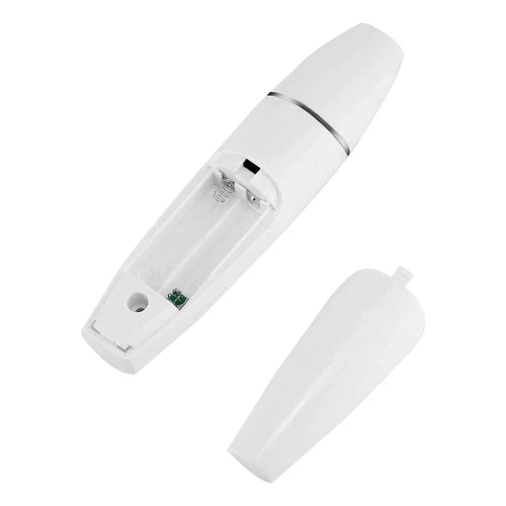 White portable digital skin analyzer device with removable battery cover and LCD display slot for skin moisture and oil testing