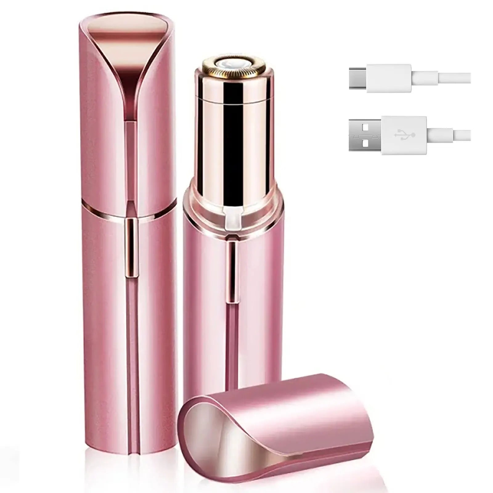 Portable pink mini electric facial hair removal device for women with USB charging and detachable head