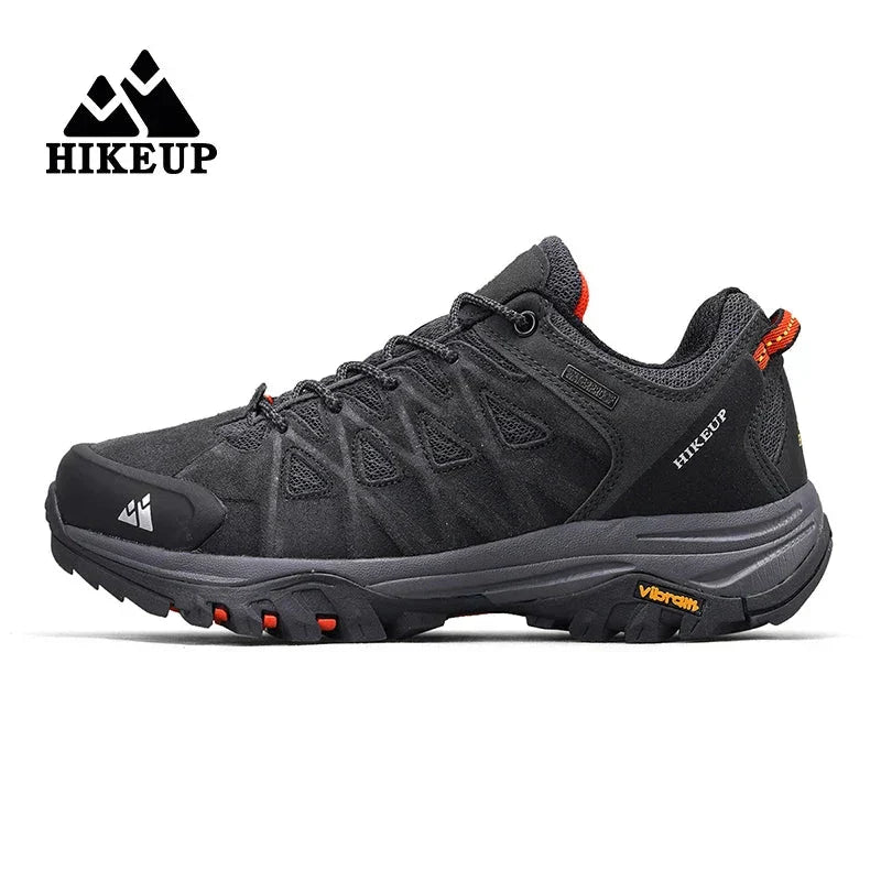 Men's Hiking Shoes HIKEUP black durable all-terrain outdoor trail footwear with Vibram sole and breathable design