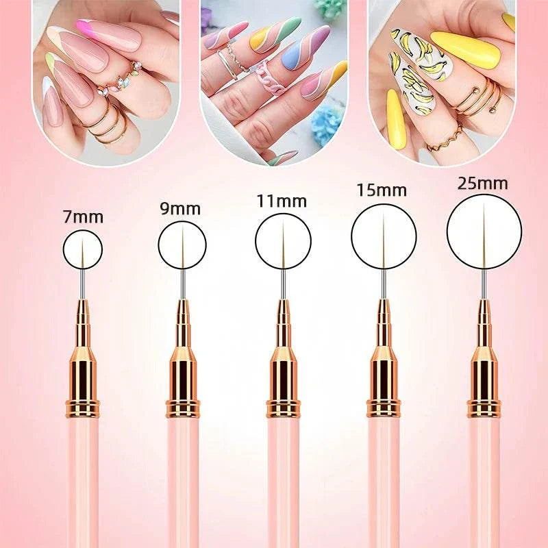 5pcs nail liner brush set with varying sizes for precise nail art detailing and design