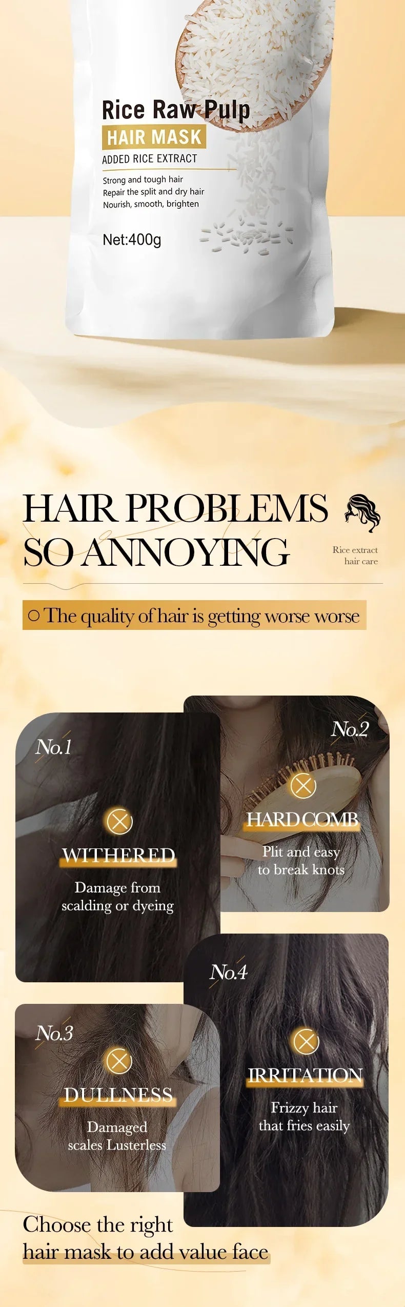 Magical Keratin Hair Mask for repairing dry, frizzy, damaged hair with rice extract and keratin, available in multiple sizes
