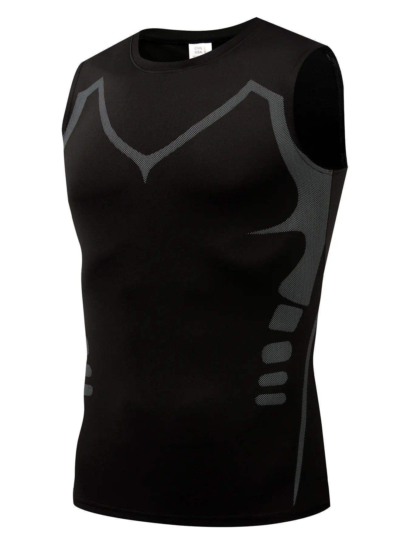 Men's black sports vest with compression fit and moisture-wicking fabric for athletic training