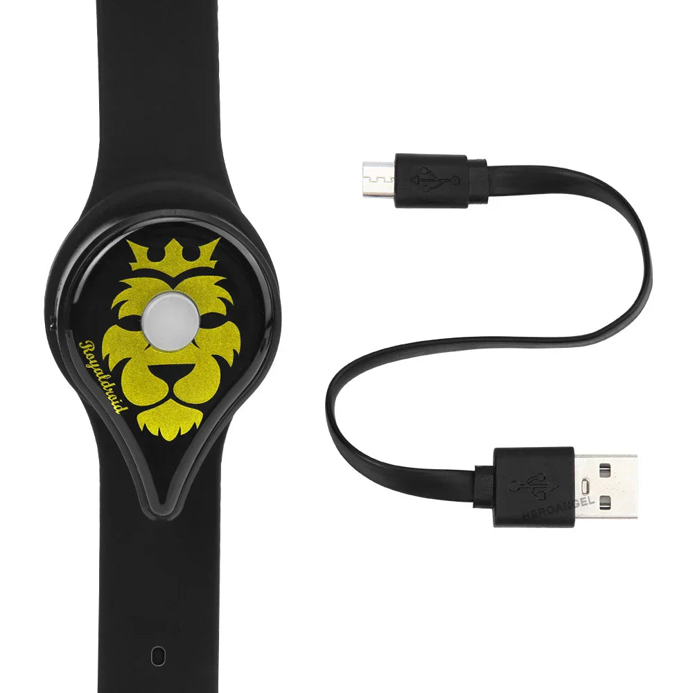 Auto Catch Powermon Go Plus Bluetooth wristband with lion logo and USB charging cable for hands-free Pokémon GO gameplay