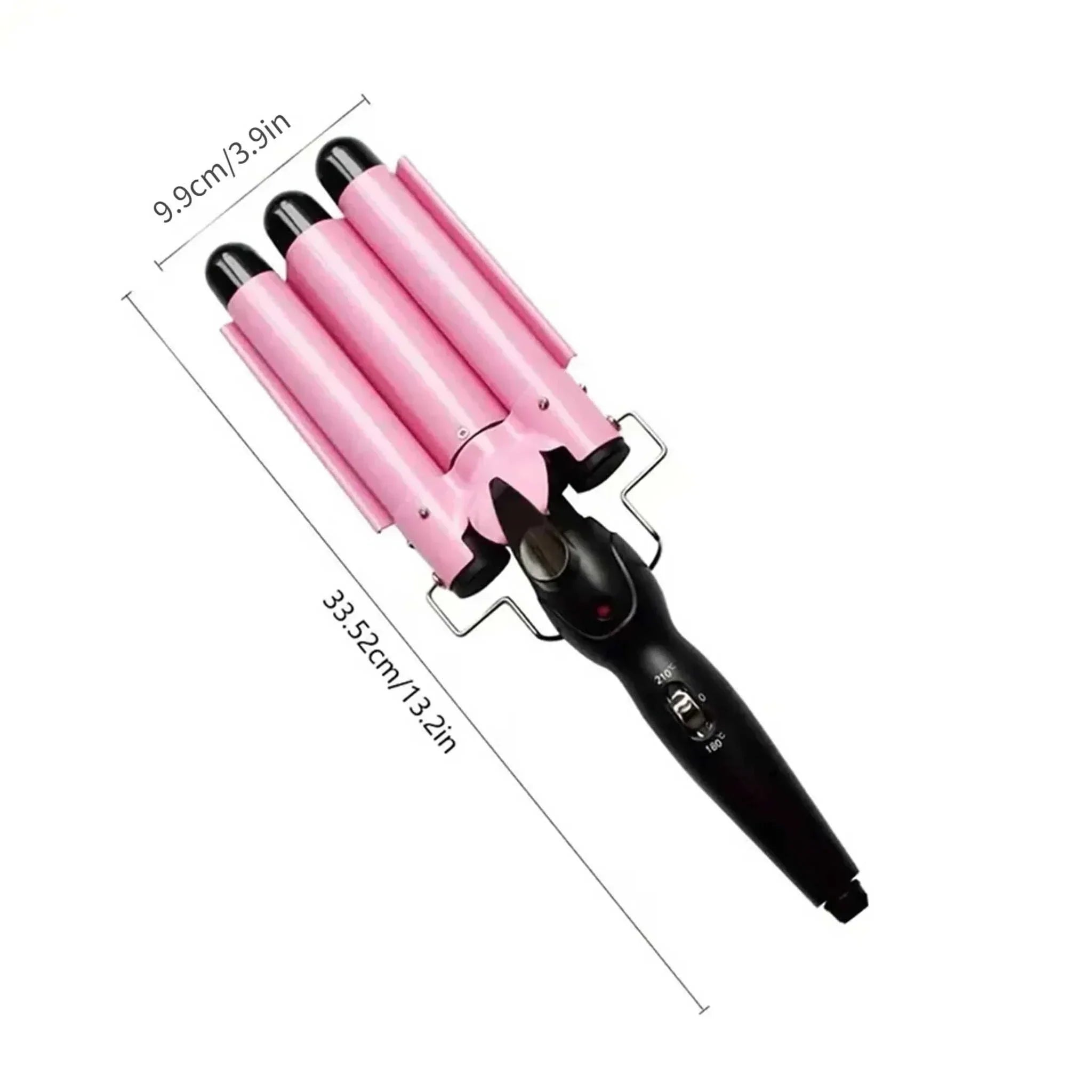 Multifunctional Curling Iron with triple barrels in pink and black, 13.2-inch length, for curls, waves, and straight hair styling