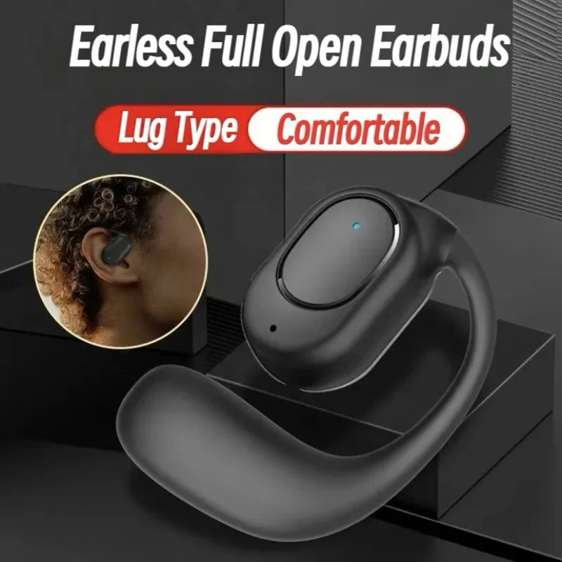 Black KY2 wireless Bluetooth earphones with secure ergonomic ear-hook design for comfortable open-ear sports use