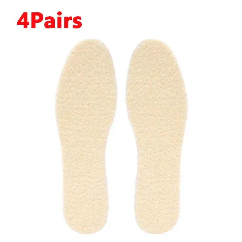 Four pairs of natural lamb fleece insoles for warmth, cushioning, and moisture-wicking comfort