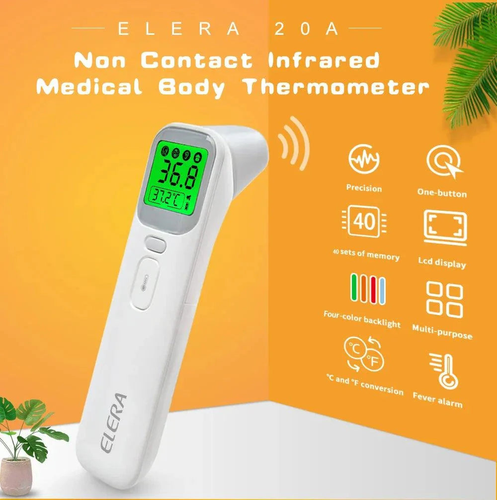 ELERA Infrared Digital Thermometer non-contact medical thermometer with backlit LCD display and fever alarm