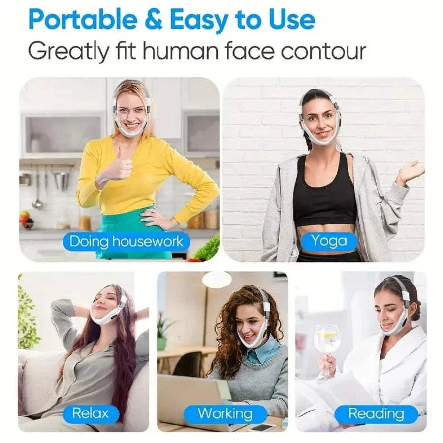 V Line Face Lift Massager worn by women during various activities, sculpting and toning facial contours.