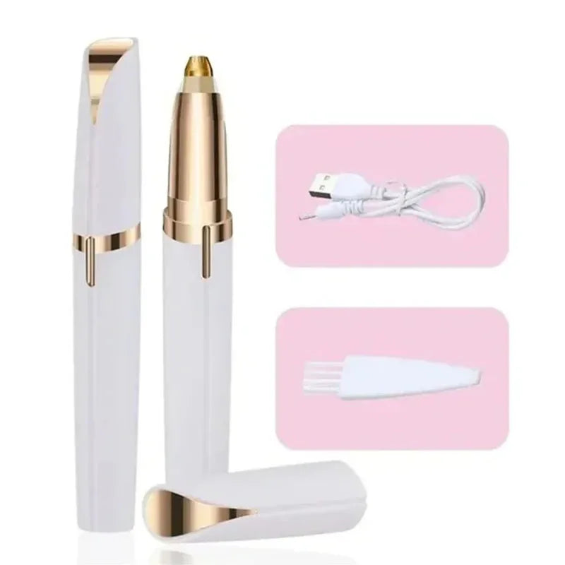 Electric Eyebrow and Facial Hair Trimmer with USB charging and cleaning brush, compact and portable design