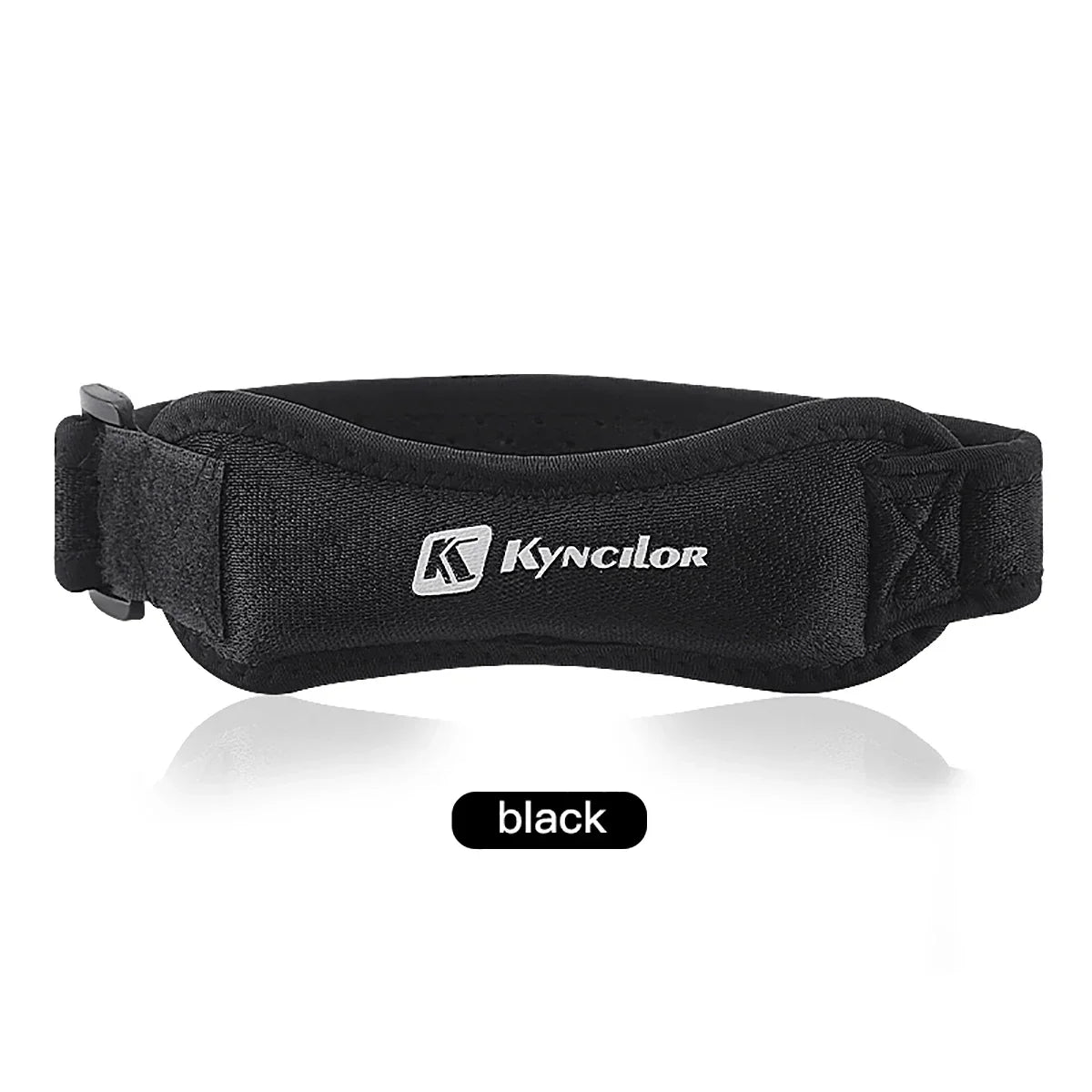 Adjustable silica gel knee tendon strap black with hook-and-loop closure for patellar support and injury prevention