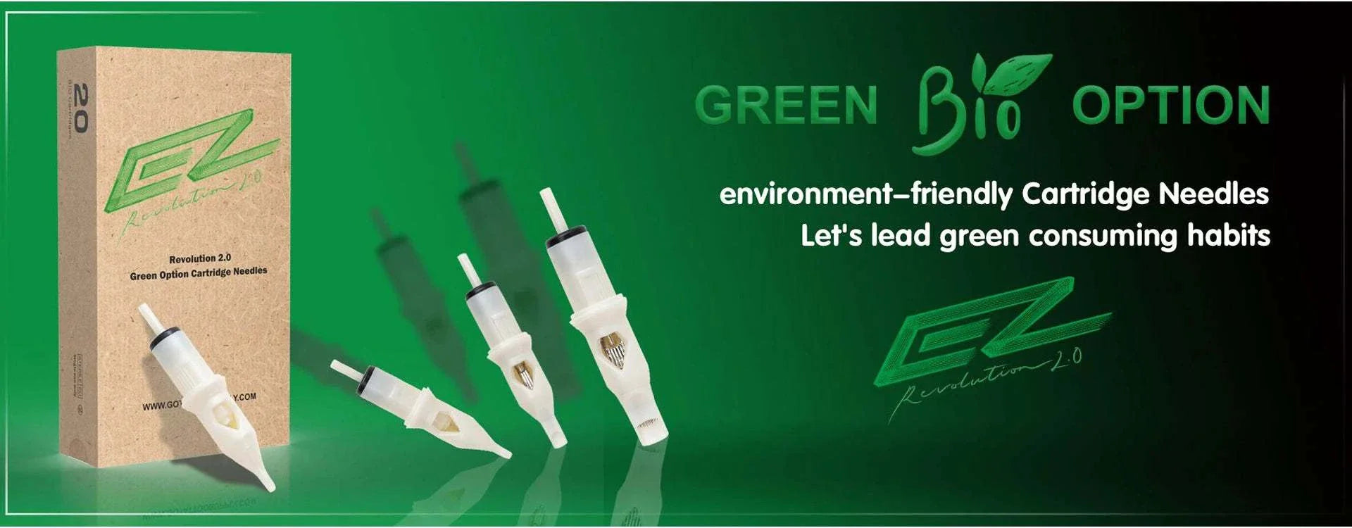environment-friendly green bio option cartridge needles for sustainable tattoo and permanent makeup use