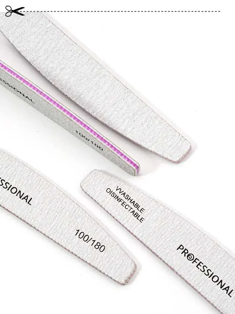 Professional Emery Nail File Set with dual grit 100/180 washable and disinfectable nail buffers for salon and home use