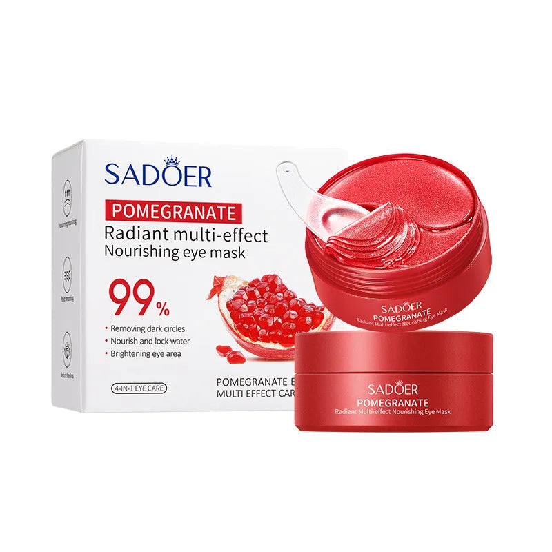 SADOER Red Pomegranate Eye Mask 60pcs for reducing dark circles, hydrating and depuffing under-eye skin