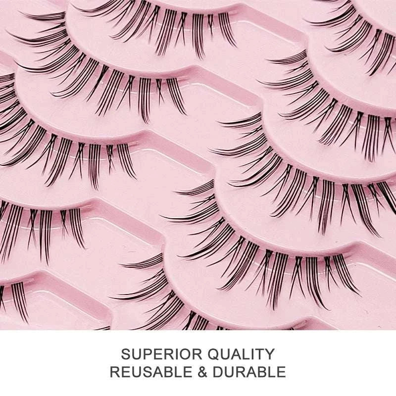 10 pairs of reusable Natural Manga Full Strip Lashes with anime-inspired design and natural voluminous look