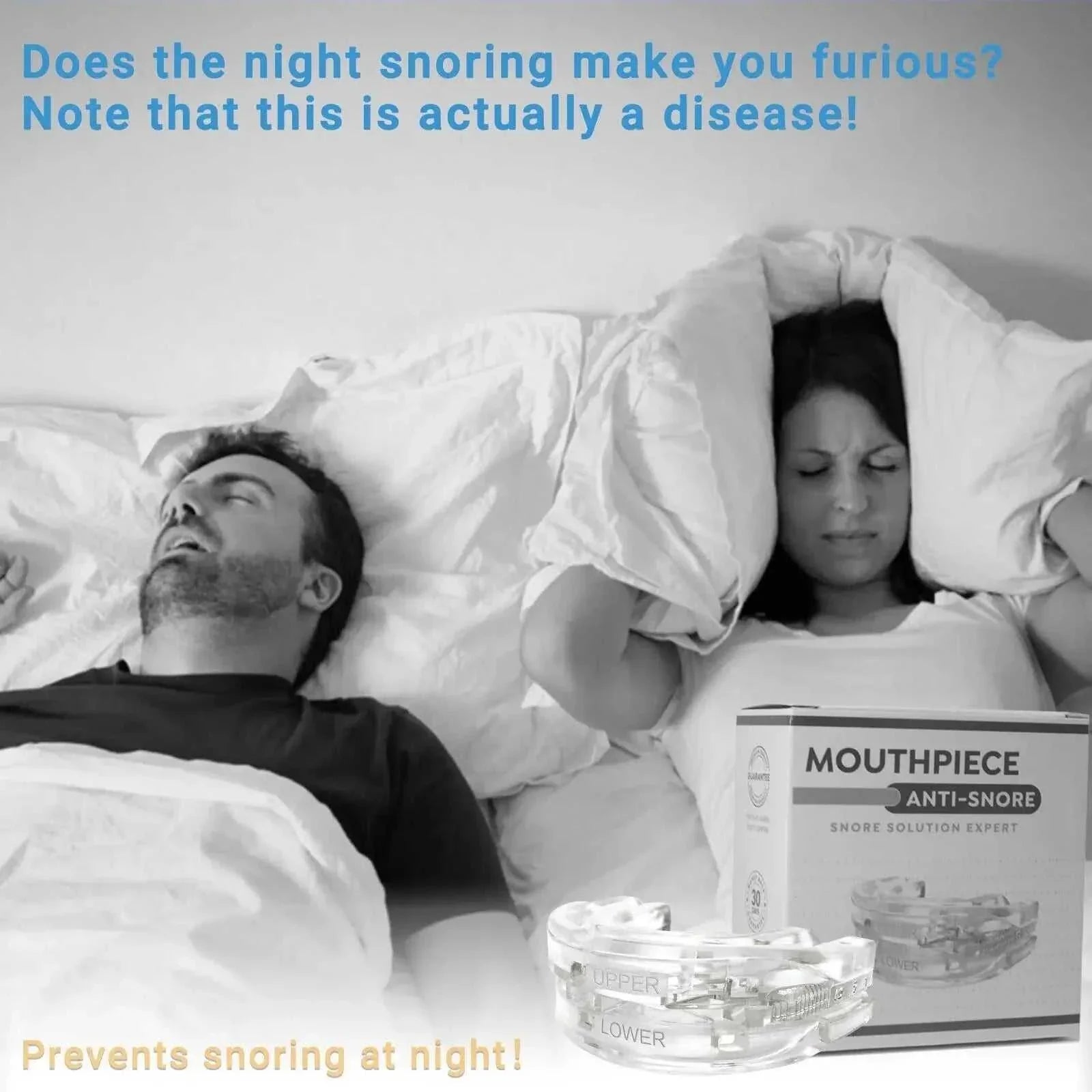 Adjustable anti-snoring mouth guard with ergonomic design to reduce snoring and bruxism for better sleep quality