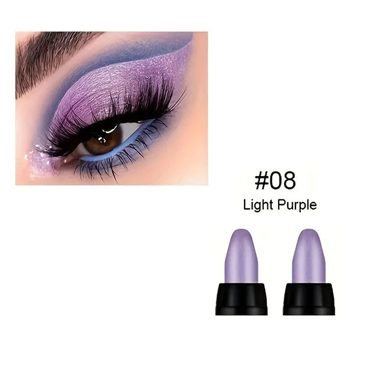 Light purple pearlescent glitter eyeliner from 16-color glitter eyeliner set with vibrant shimmer on eyelid and precision tip applicator.