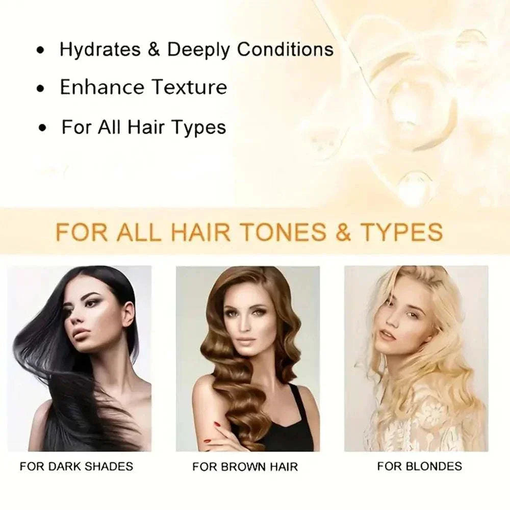 Keratin Hair Mask hydrates, deeply conditions, enhances texture for all hair tones and types including dark, brown, and blonde hair.