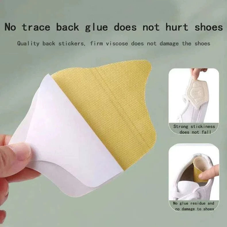 Unisex heel cushion pads with strong adhesive, soft breathable material, and no-trace glue to prevent shoe damage and provide heel protection and comfort.