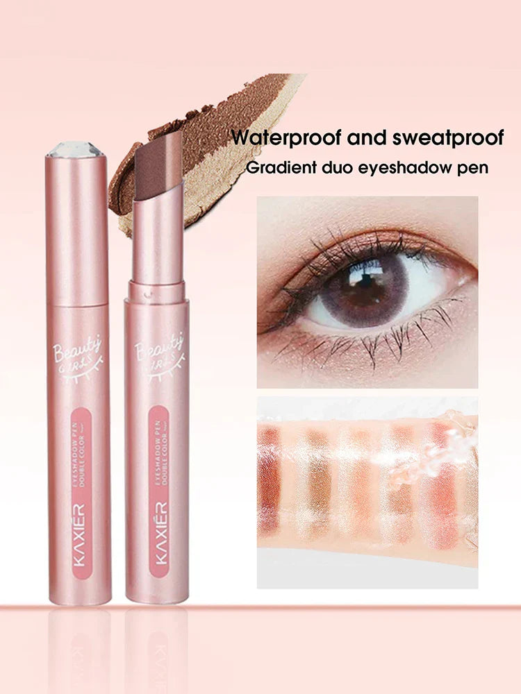 Gradient Two-Color Eye Shadow Pen with waterproof, sweatproof dual-tone shimmer for long-lasting eye makeup