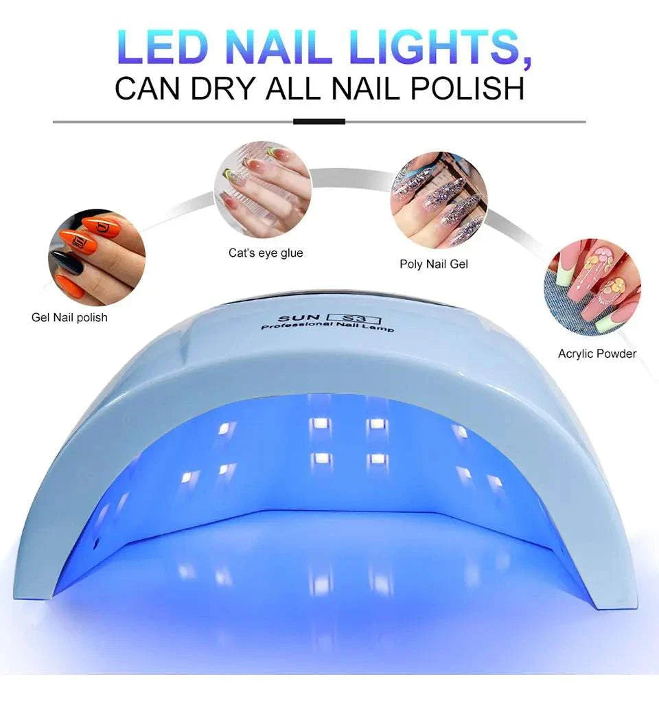 88W LED UV Nail Lamp curing gel, cat's eye glue, poly nail gel, and acrylic powder with motion sensor and LED timer display