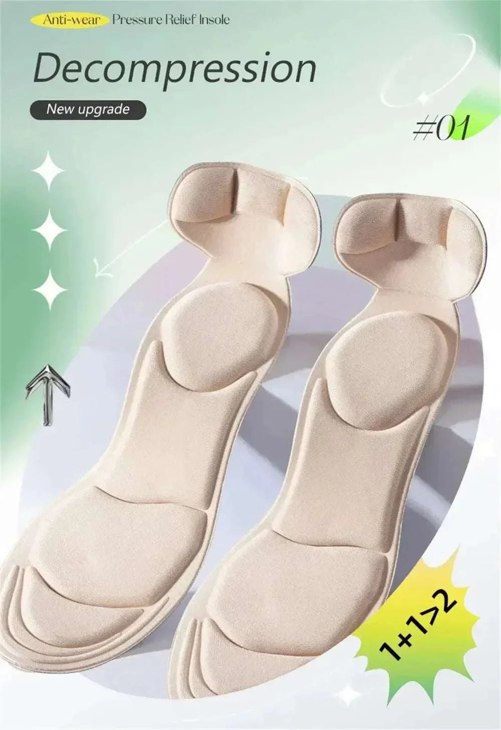 Memory foam high-heel insoles for women with decompression and anti-wear pressure relief design