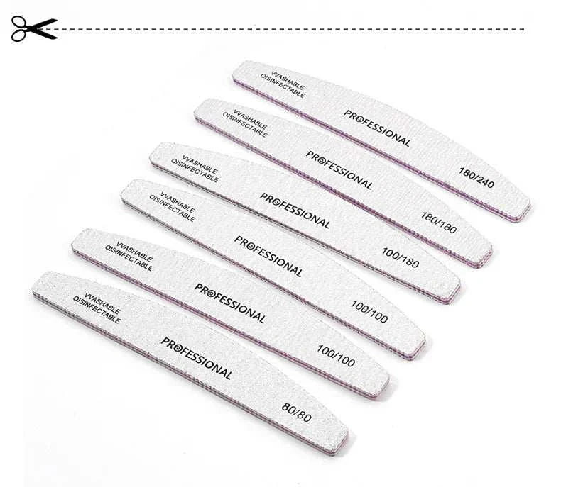 Professional Emery Nail File Set with multiple dual grit nail buffers, washable and disinfectable for salon and home use