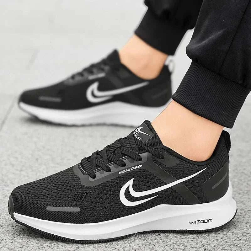 Black men's lightweight running shoes with breathable mesh, cushioned sole, and non-slip outsole