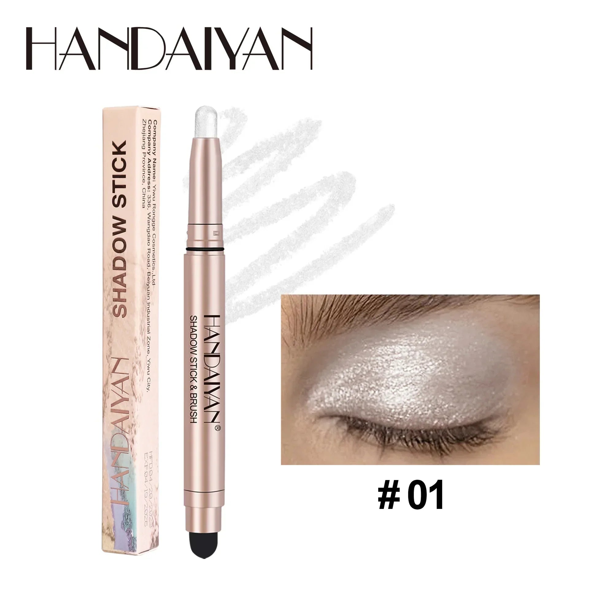 Handaiyan Highlighting Eye Shadow Stick in pearlescent shade #01 with smooth, crease-free shimmer for radiant eye looks