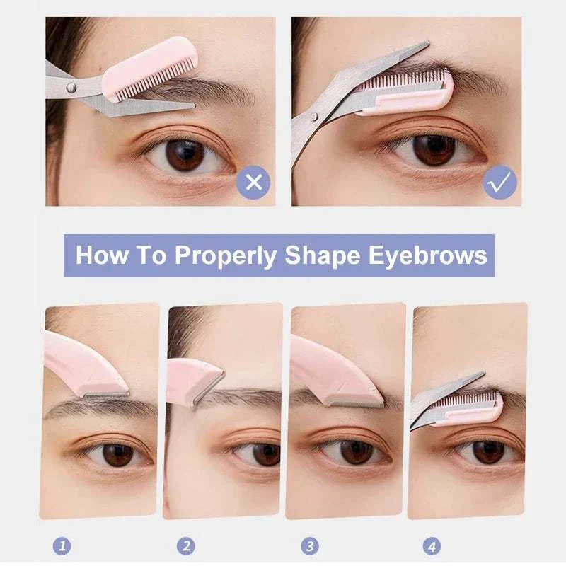 Karsyngirl Eyebrow Trimming Knife Set demonstration showing proper eyebrow shaping using comb attachment and precision blade for smooth grooming.