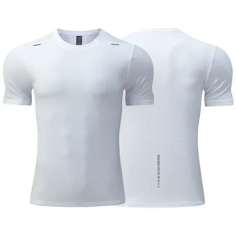 Men's summer loose breathable quick-dry fitness t-shirt front and back view white color