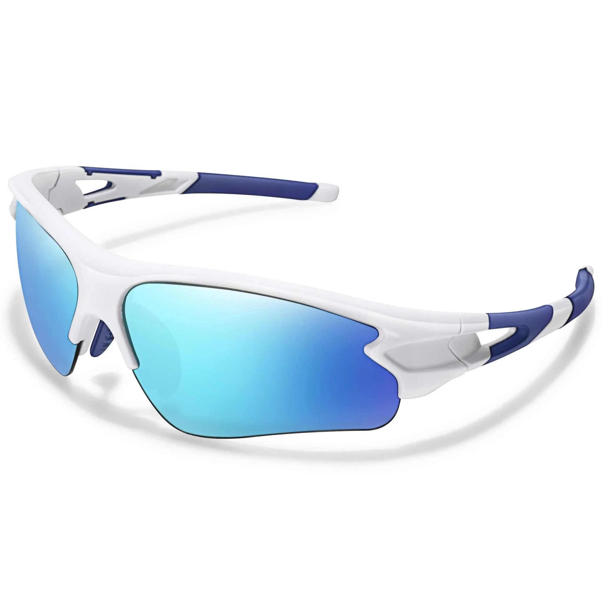 Brand Fashion Women & Men Sunglasses with UV400 protection, sporty unisex design, and blue mirrored lenses for outdoor sports.