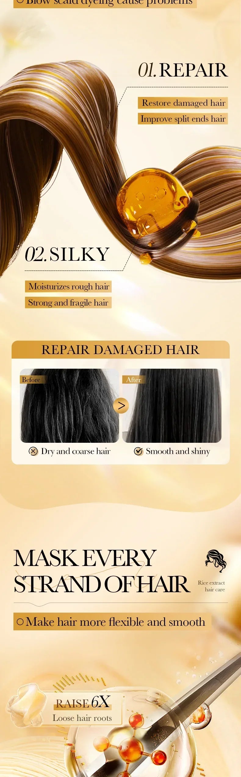 Magical Keratin Hair Mask repairing dry, frizzy hair with rice extract and keratin for smooth, shiny strands