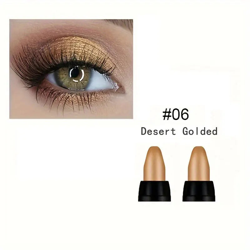 Close-up of eye with pearlescent gold glitter eyeliner in shade Desert Golded from 16-color pearlescent glitter eyeliner set