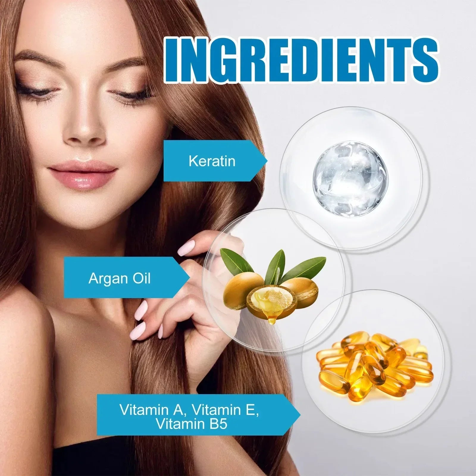 Magic Hair Vitamin Capsules with keratin, argan oil, and vitamins A, E, B5 for healthy, shiny hair
