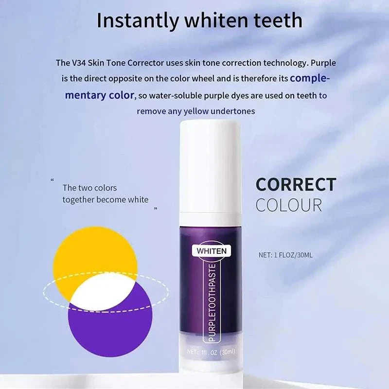 5D Teeth Whitening Stick with purple skin tone corrector for instantly whiter teeth and yellow undertone removal