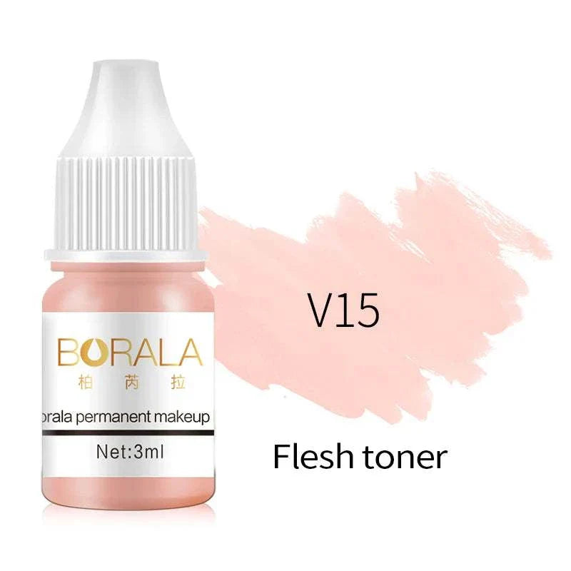 Borala 26 Colors 3ML Flesh Toner permanent makeup tattoo pigment bottle with color swatch