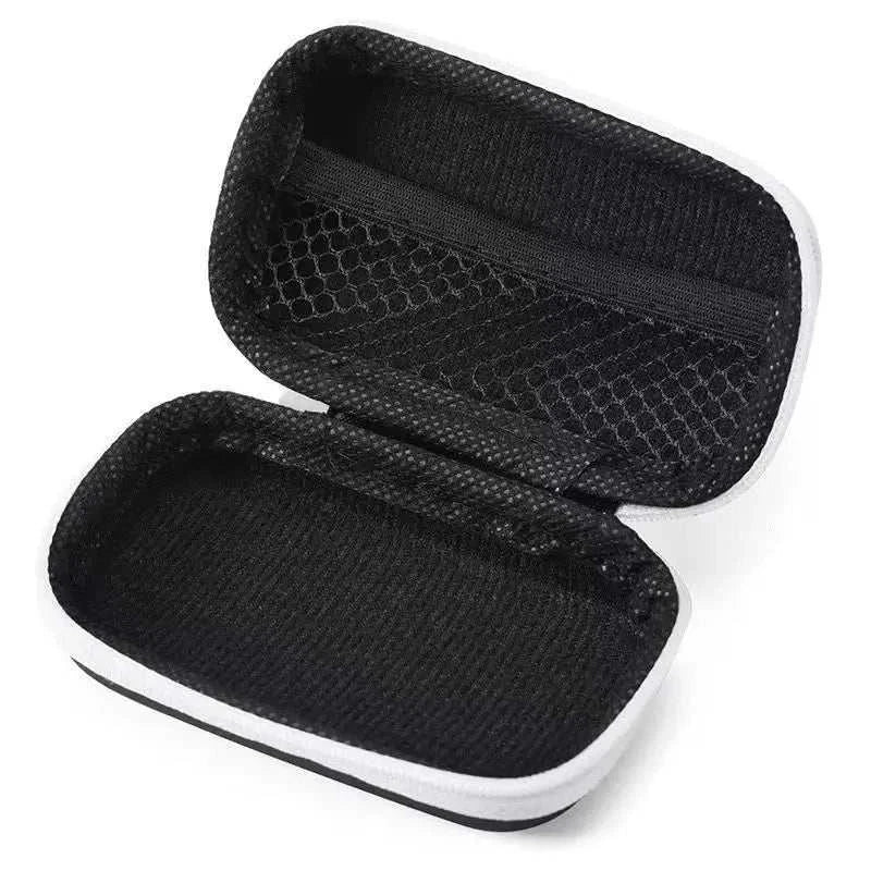 black compact travel case with mesh pocket for replacement blood pressure monitor cuff accessories